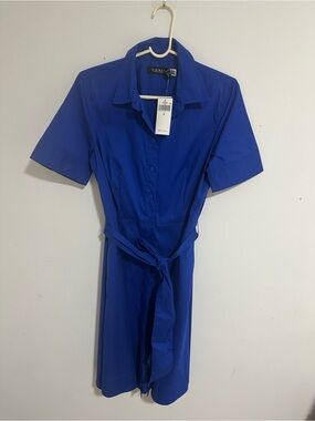 Lauren Ralph Lauren Royal Blue Short-Sleeve Midi Shirt Dress
